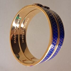 Halcyon Days Parterre Hinged Enamel Bangle Deep Cobalt and Gold Bracelet